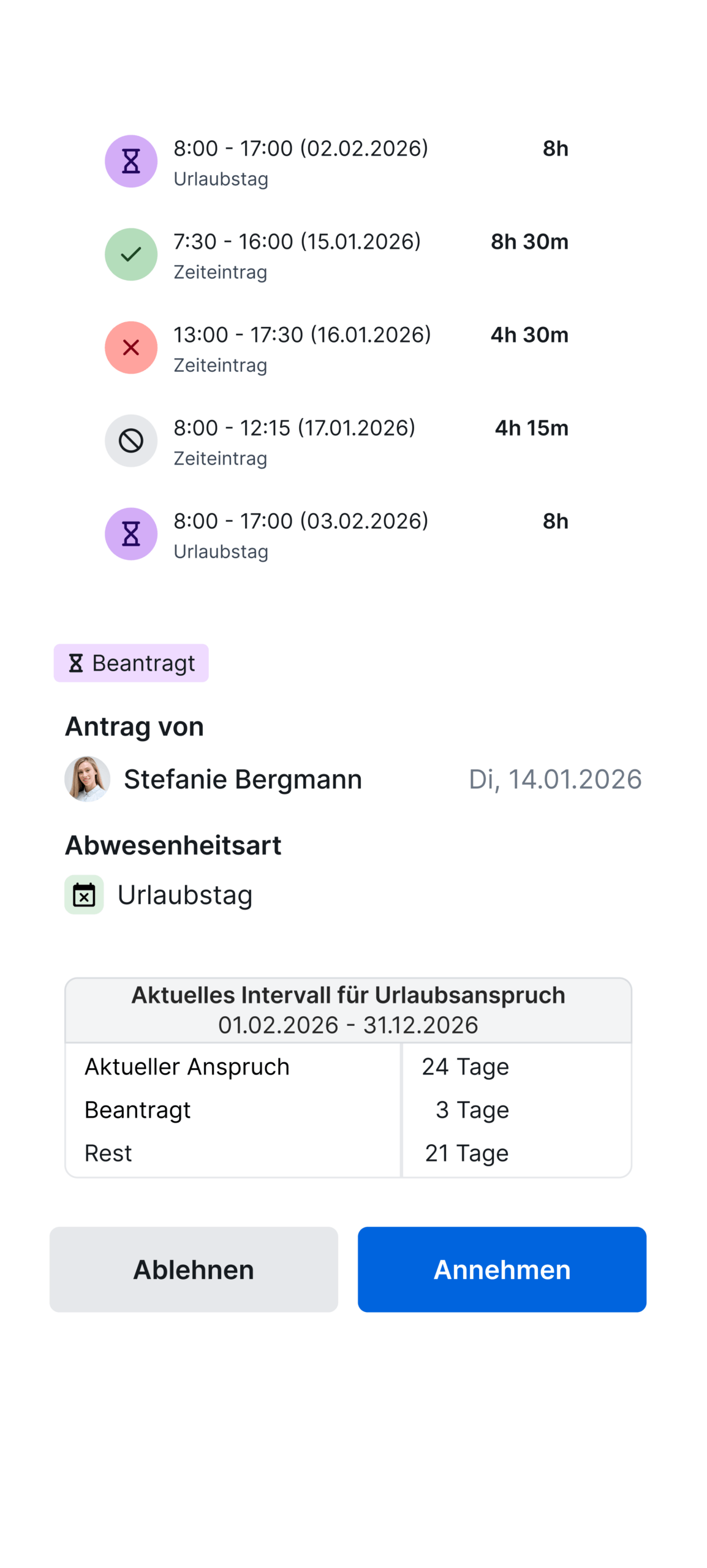abwesenheiten genehmigung