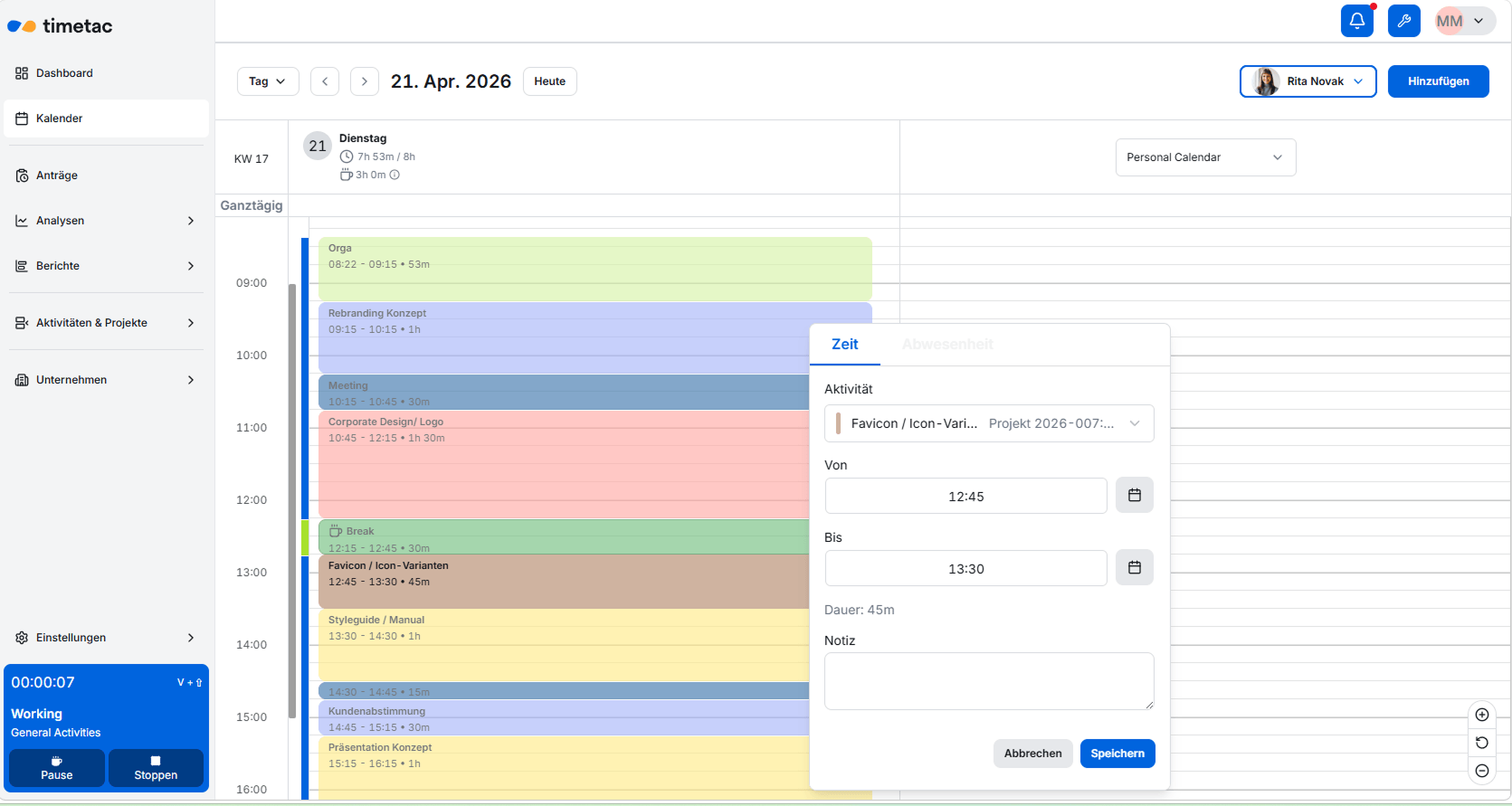 projektzeiterfassung kalender agentur