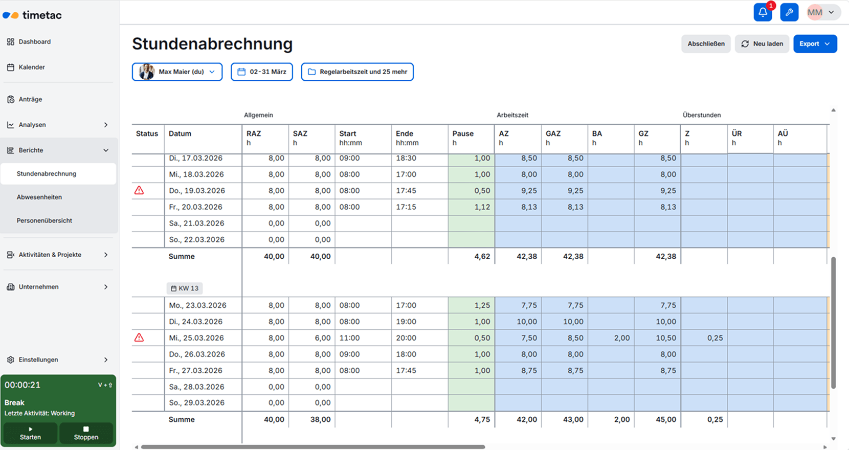 stundenabrechnung arbeitszeiterfassung