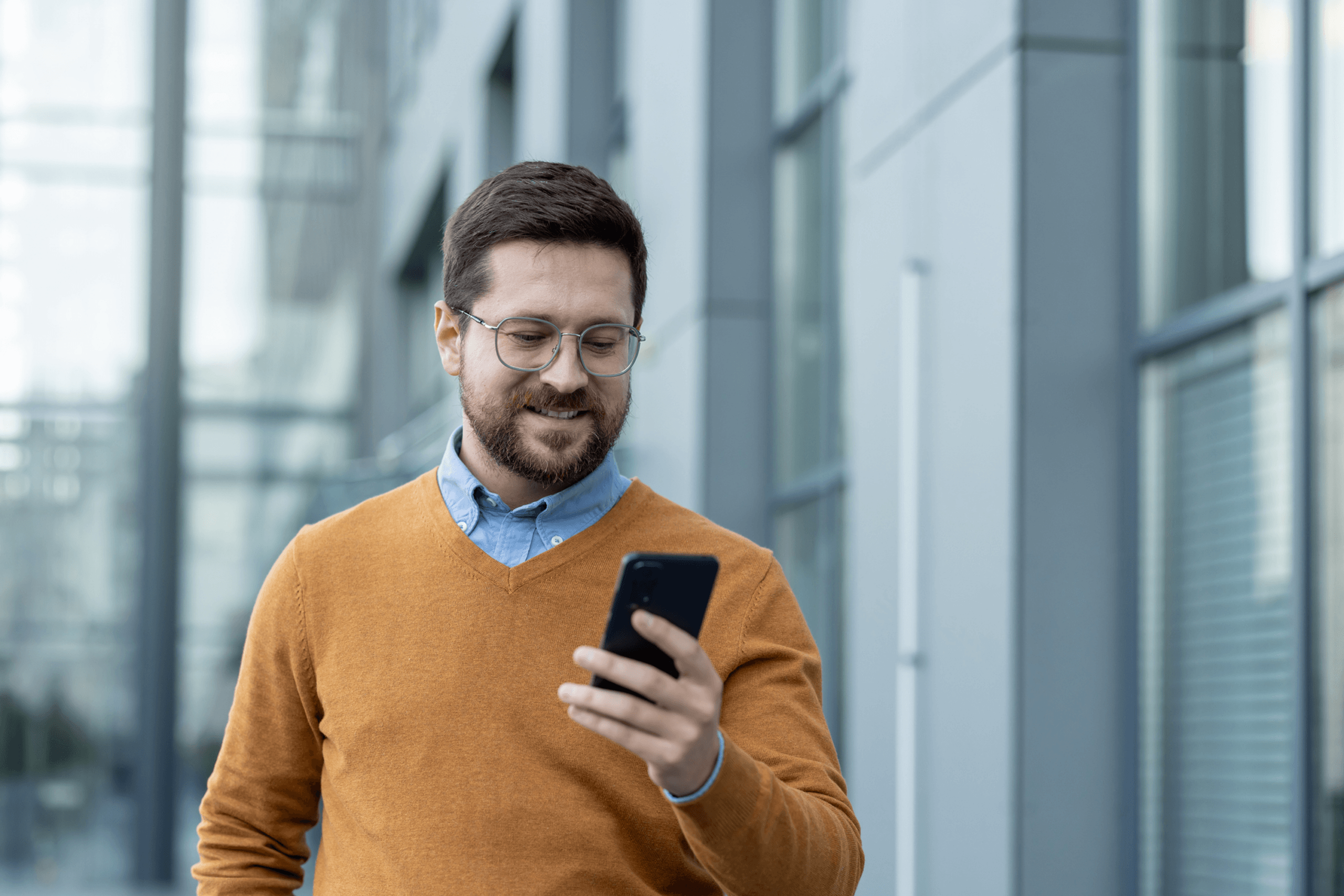 image man outside phone